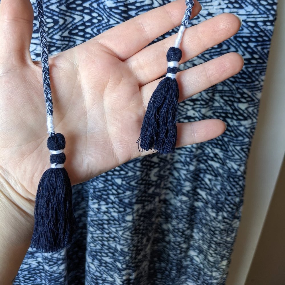 Lucky Brand Navy Blue Zig Zag Tassel Dress Size Medium - Picture 7 of 9